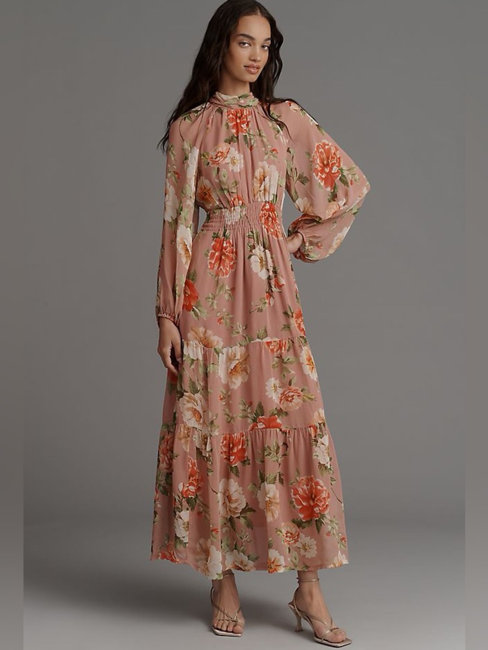 NWT Anthropologie Somerset Long-Sleeve Mock-Neck Chiffon Maxi Dress Small